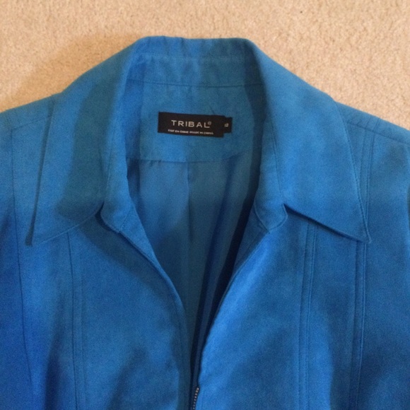 Tribal Turquoise Blue Faux Suede Jacket - Picture 6 of 7